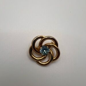 Vintage Elegant Gold and Blue Glass Gemstone Brooch